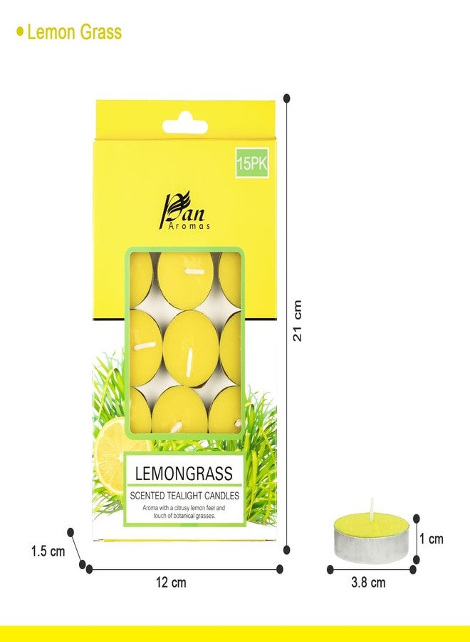 PAN AROMAS شموع بان أروماس المعطرة (عشبة الليمون) | عبوة من 15 شمعة (مجموعة من 3) | شموع معطرة تدوم طويلاً للمنزل والمكتب والهدايا - مدة احتراق من 2.5 إلى 3 ساعات - Image 2