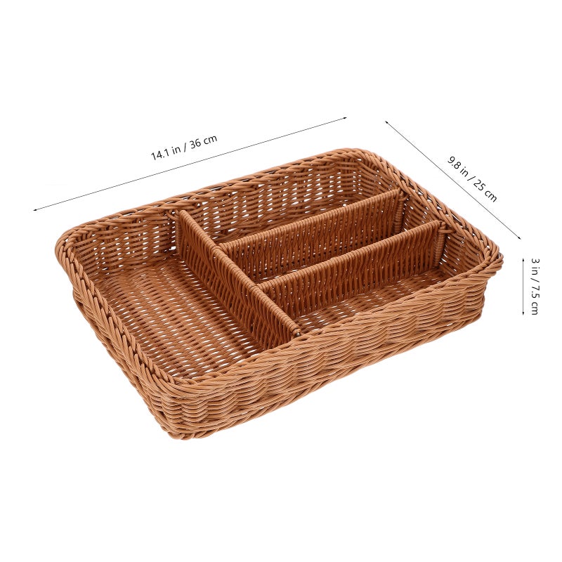 Imitation Woven Mesh Cutlery Storage Basket 4 Compartments Kitchen Forks Knifes Rattan Storage Tray Organizer - Image 2