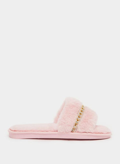 Embellished Fur Bedroom Slippers
