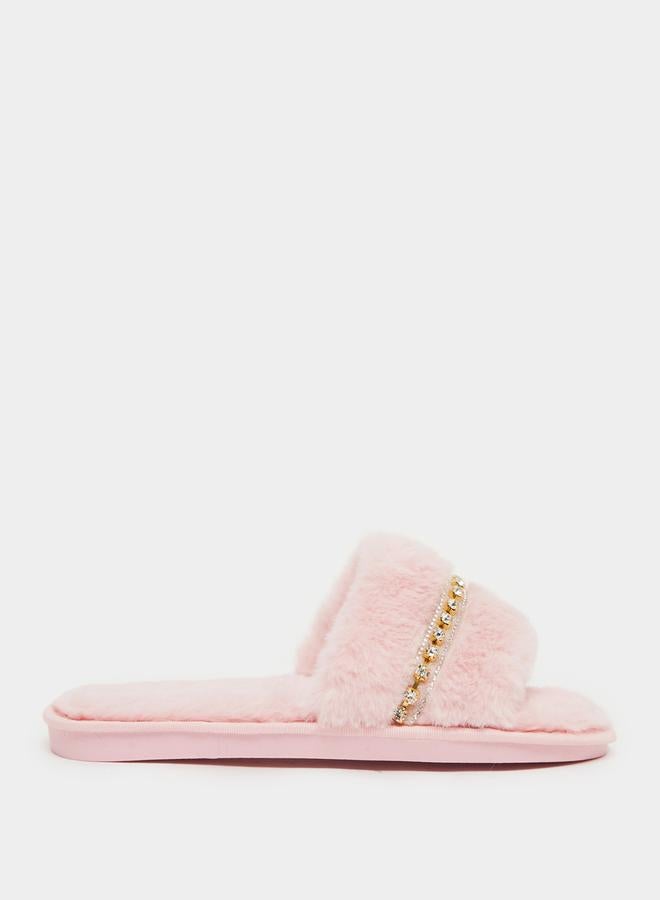 Styli Embellished Fur Bedroom Slippers  - Image 1