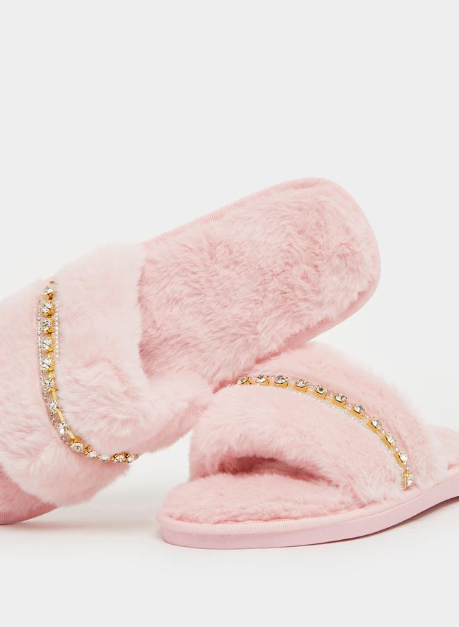 Styli Embellished Fur Bedroom Slippers  - Image 3