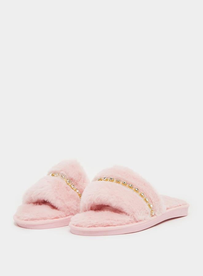 Styli Embellished Fur Bedroom Slippers  - Image 2