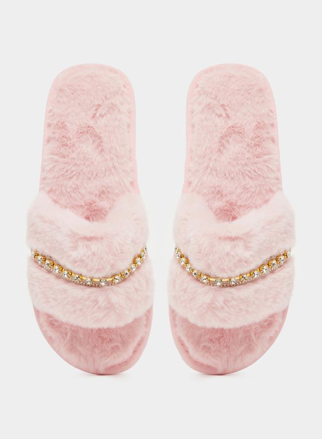Styli Embellished Fur Bedroom Slippers  - Image 5