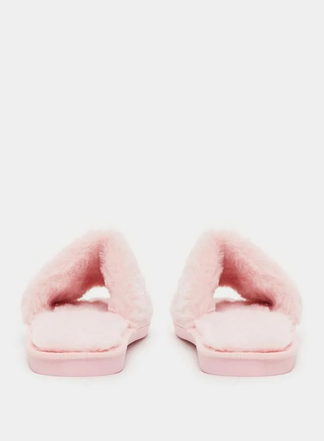 Styli Embellished Fur Bedroom Slippers