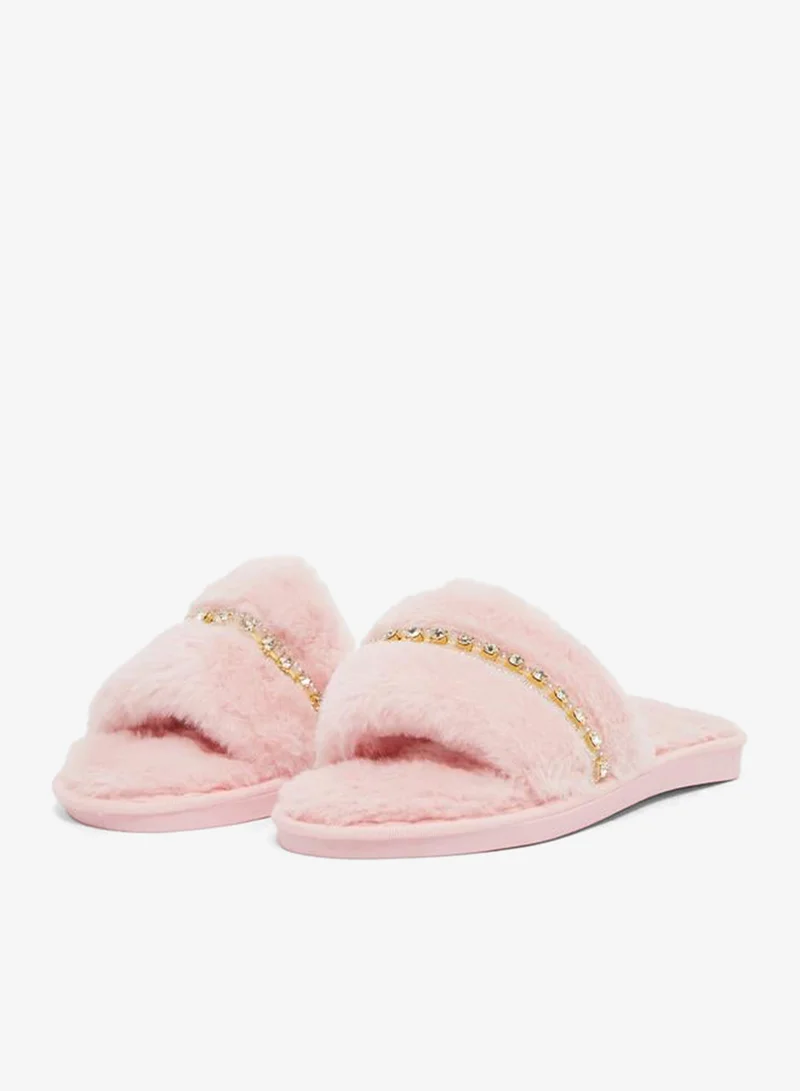Styli Embellished Fur Bedroom Slippers