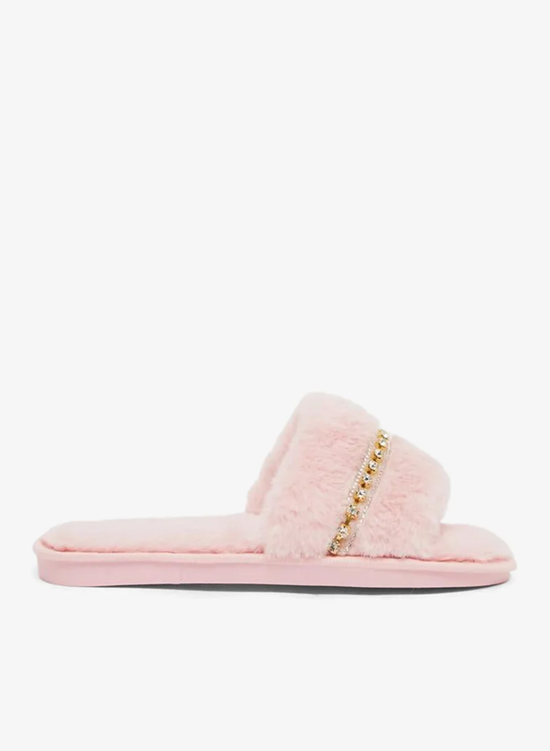 Styli Embellished Fur Bedroom Slippers