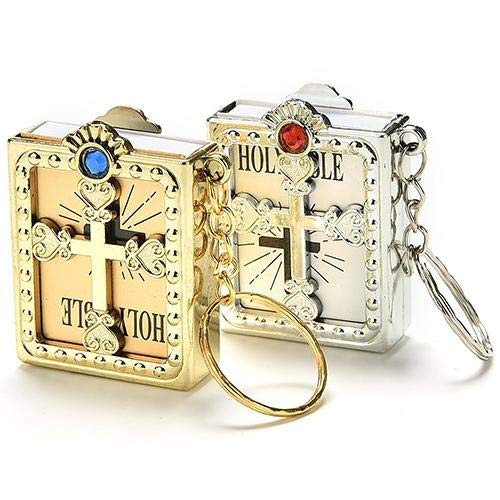 Krisah® 2 pcs Mini Holy Bible Key Chain with Golden & Silver Cover | Rubber - Image 1