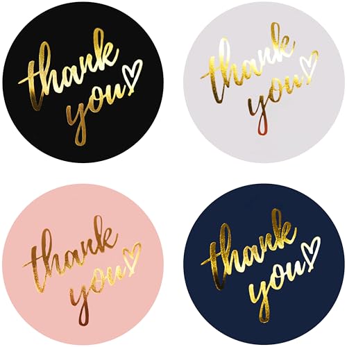 IBAKE 500 PCS Thank You Stickers Roll – 1.5 Inch Round Gold Foil Stickers with Heart Design, 4 Colors (Black, White, Pink, Navy) for Small Business Packaging, Envelopes, Gift Bags, Shipping Boxes - Image 1