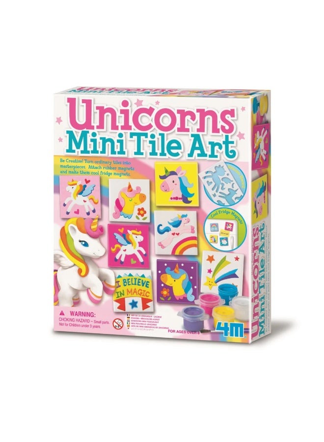 4m Unicorn Mini Tile Art Kit – Decorate Ceramic Unicorn Magnet Tiles with Paint & Stickers | Creative DIY Craft Set for Kids Ages 5+ | Makes 6 Mini Tiles for Fridge or Wall Display | 00‑04740 - Image 1