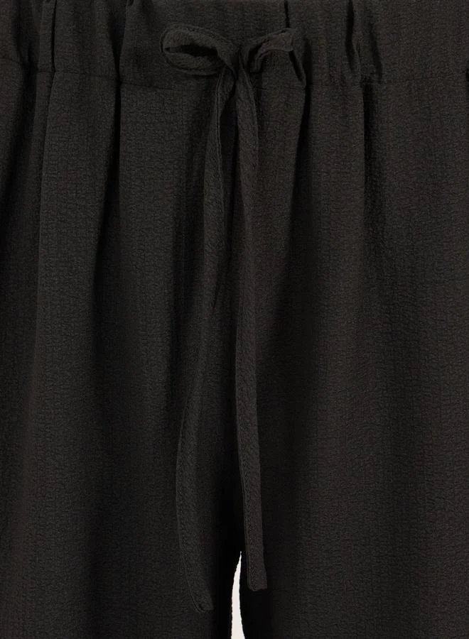 Styli Solid Elasticated Waistband Wide Leg Pants with Drawstring
