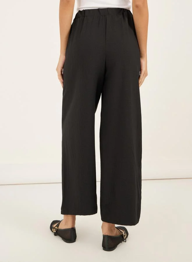 Styli Solid Elasticated Waistband Wide Leg Pants with Drawstring