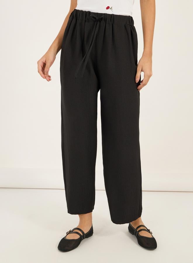 Styli Solid Elasticated Waistband Wide Leg Pants with Drawstring  - Image 2