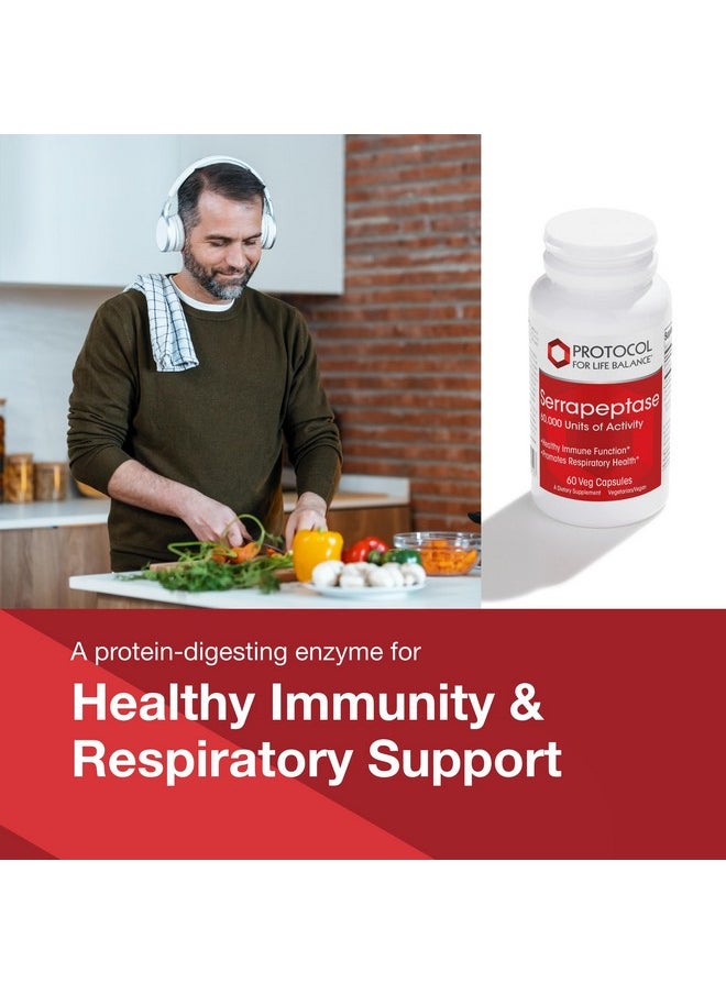 Protocol For Life Balance - Protocol Serrapeptase - Digestive Enzyme Capsule - 60,000 Units Activity -Supports Respiratory Health* - Immune Support Supplements - 60 Veg Caps - Image 1