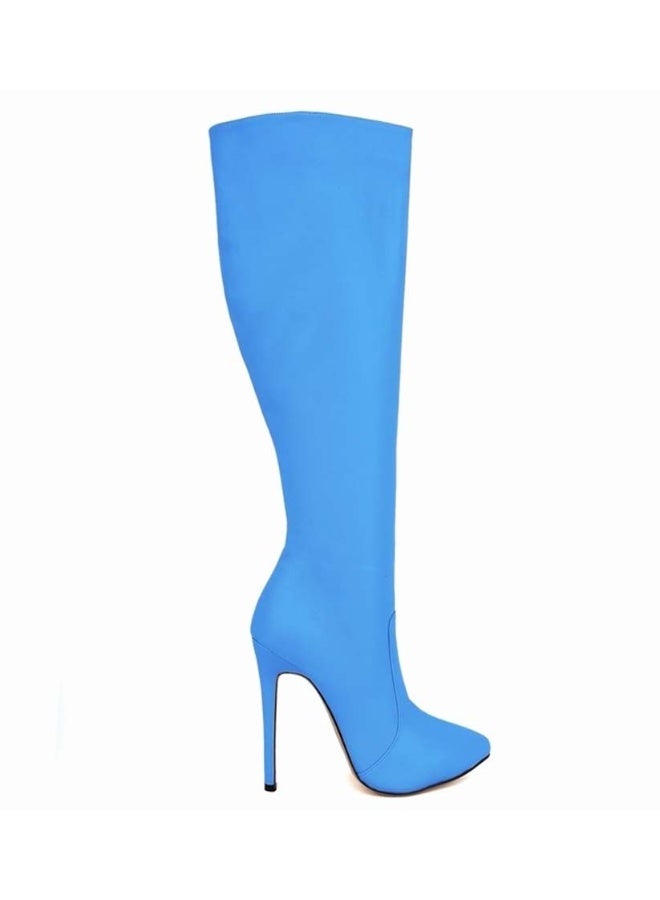 Loquat New autumn and winter style slimming knee-high stiletto heel boots the heel height 10 cm and the shaft length 50 cm Blue  - Image 1