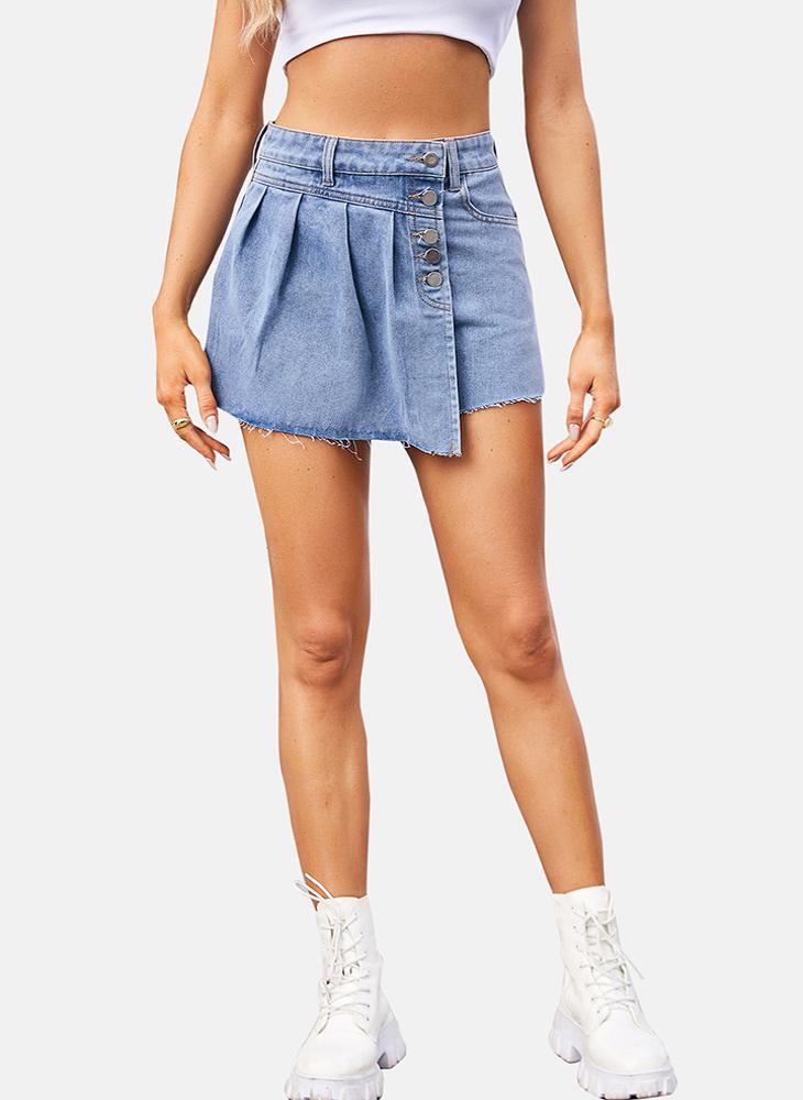 يونيكي Blue Mid Rise Plain Mini Skirt - Image 1