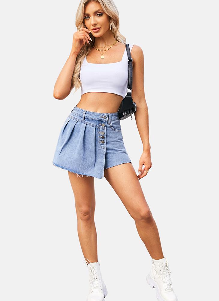 يونيكي Blue Mid Rise Plain Mini Skirt - Image 4