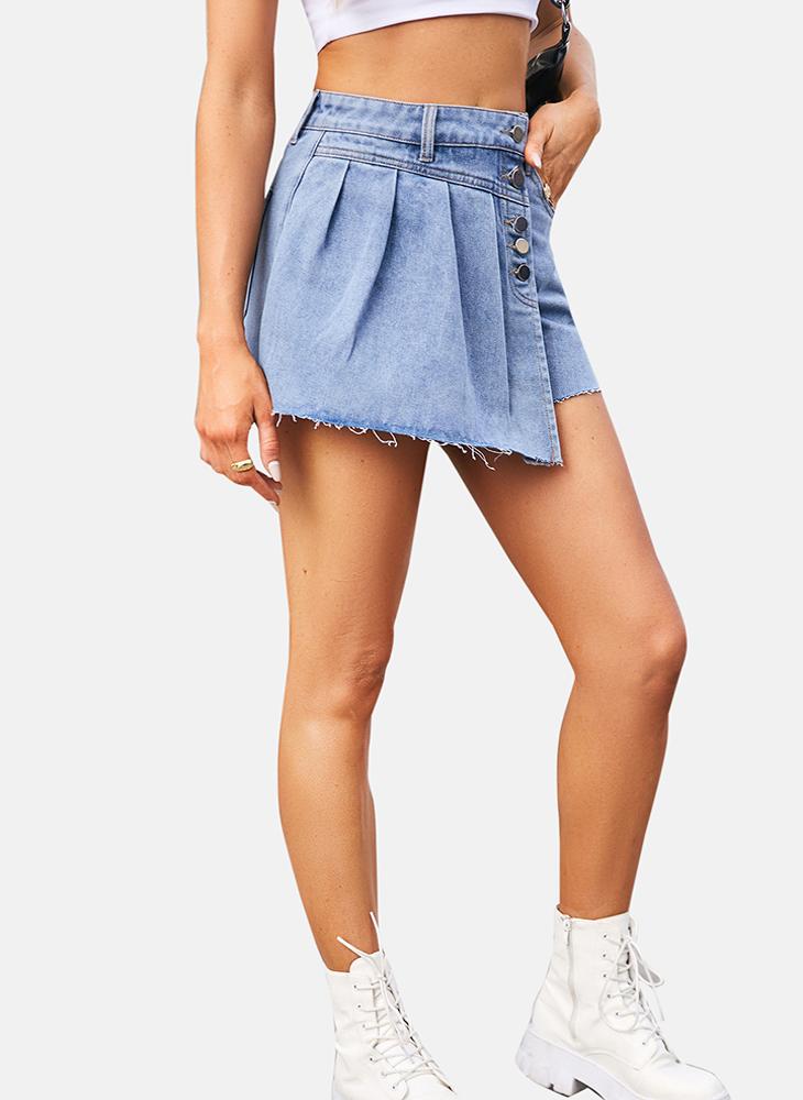 يونيكي Blue Mid Rise Plain Mini Skirt - Image 3