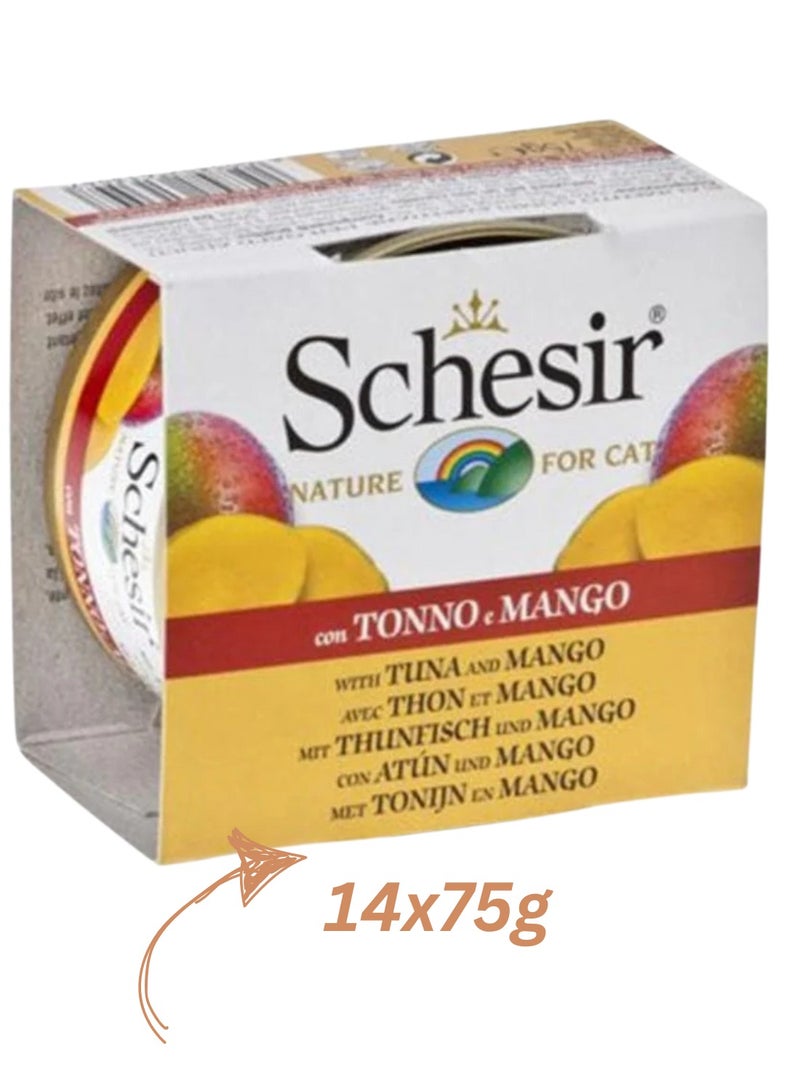 Schesir Cat Adult Wet Food Tuna With Mango Flavor- 14x75g - 100% Natural Cat Wet Food