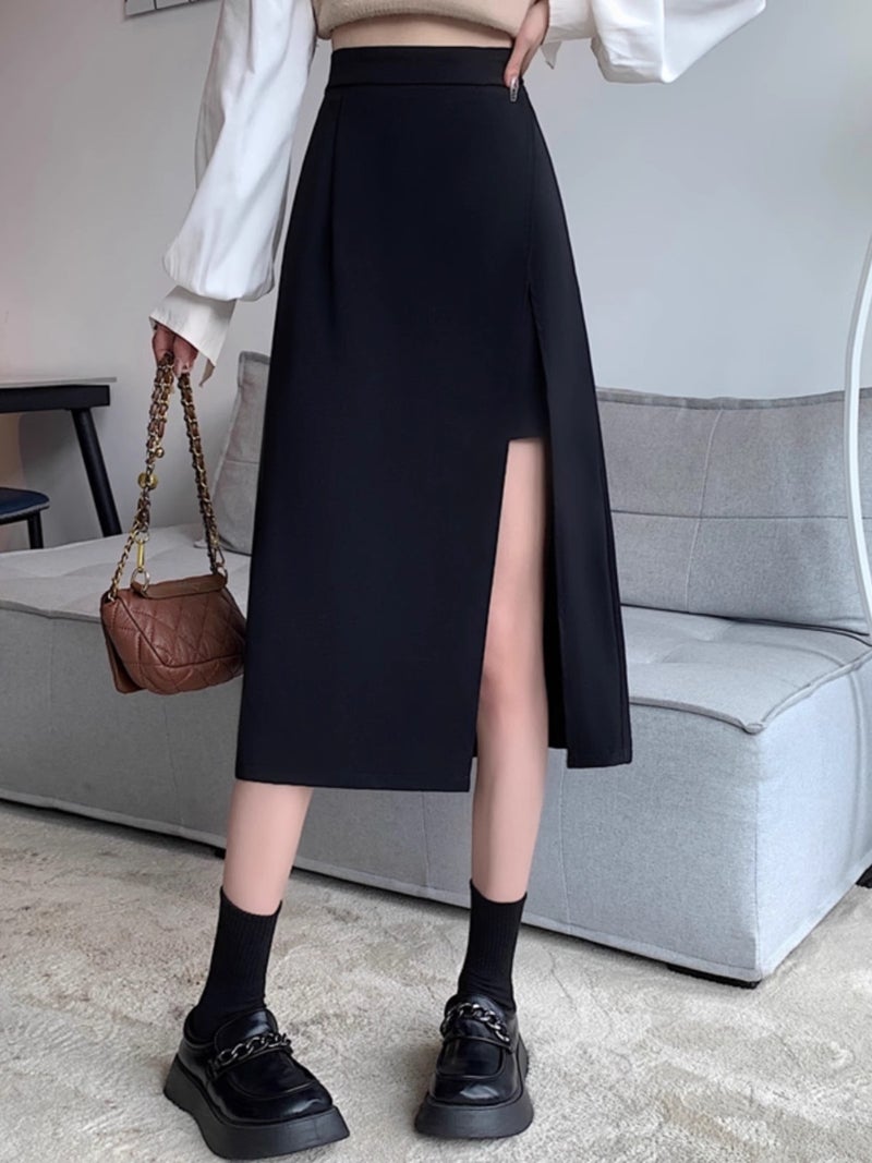 Design Sense Split Skirt Women'S High Waist Slimming Mid-Length One-Step Skirt For Small Men Fashionable Korean A- Line Skirt - Image 1