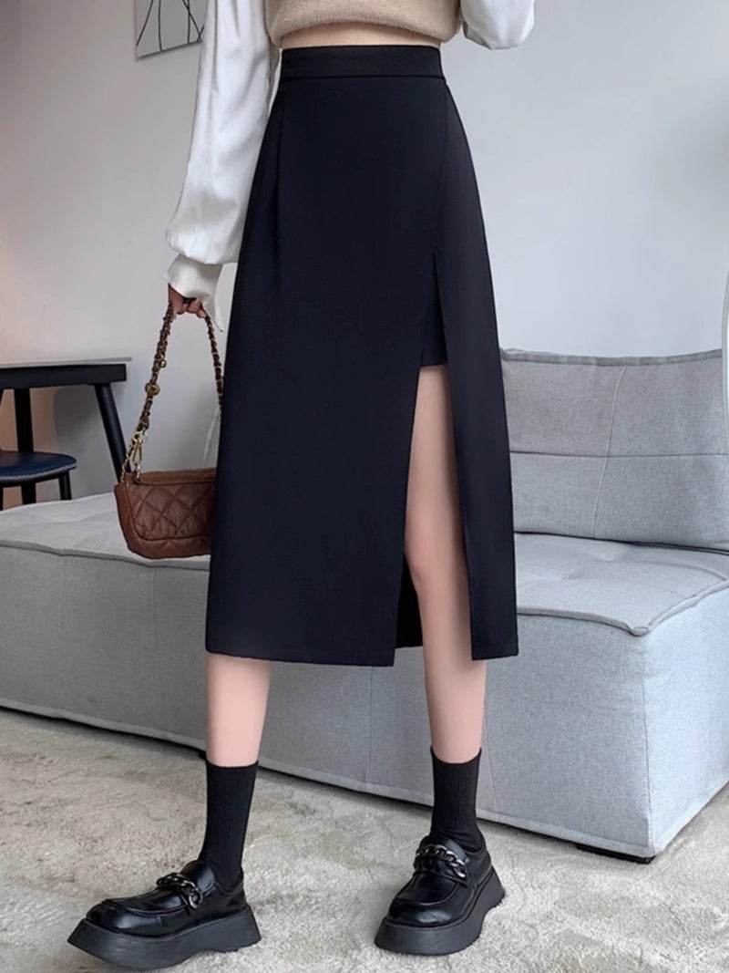 Design Sense Split Skirt Women'S High Waist Slimming Mid-Length One-Step Skirt For Small Men Fashionable Korean A- Line Skirt - Image 4