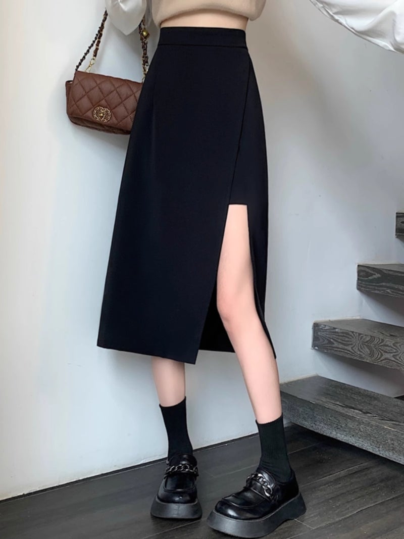 Design Sense Split Skirt Women'S High Waist Slimming Mid-Length One-Step Skirt For Small Men Fashionable Korean A- Line Skirt - Image 3