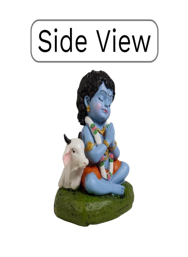 ADHVIK Baby Krishna Idol Bal Gopal Statue with Cow Figurine Gift Item for Janmashtami & Pooja,Home Decor,Table Decor (Small Size,Polystone, Pack of 1) (Blue) - Image 5