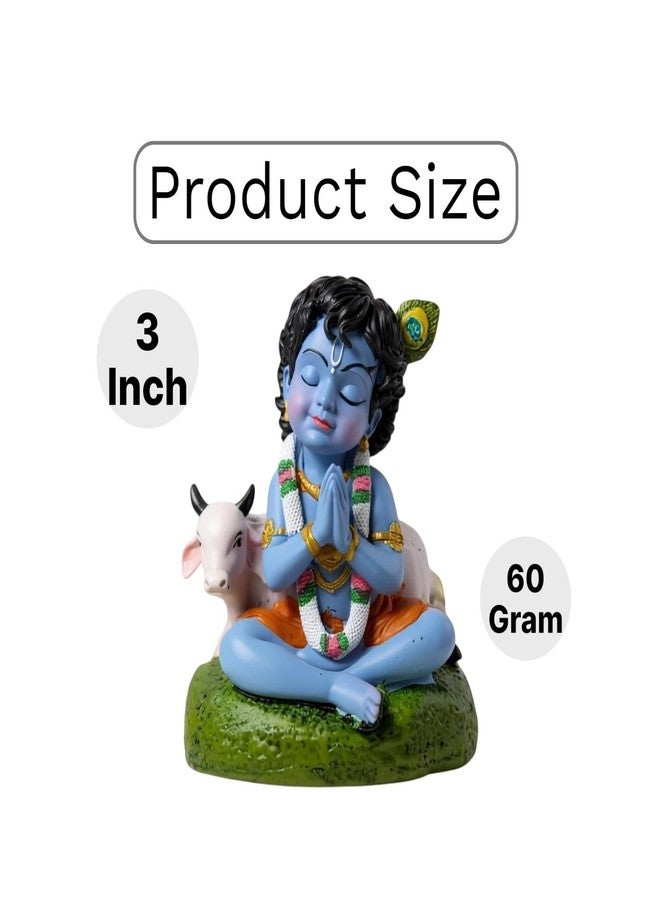 ADHVIK Baby Krishna Idol Bal Gopal Statue with Cow Figurine Gift Item for Janmashtami & Pooja,Home Decor,Table Decor (Small Size,Polystone, Pack of 1) (Blue) - Image 2