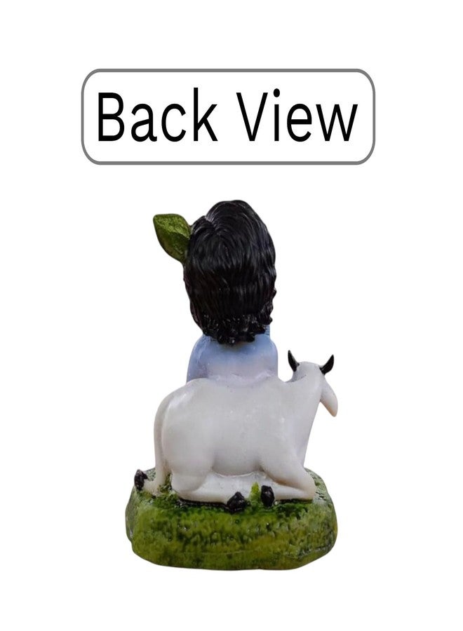 ADHVIK Baby Krishna Idol Bal Gopal Statue with Cow Figurine Gift Item for Janmashtami & Pooja,Home Decor,Table Decor (Small Size,Polystone, Pack of 1) (Blue) - Image 4