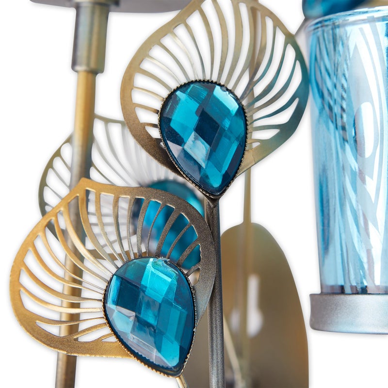 Zingz & Thingz Exotic Peacock Plume Collection Tealight & Candle Lighting, 5.5x5.25x14.5, Wall Sconce Duo - Image 3