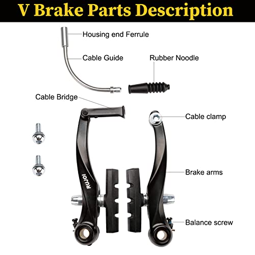 RUJOI Bike Brake kit V Type,110mm V-Brake Caliper,70mm Bike Brake Pads Set,Aluminum Bicycle Brake Lever,F/R Brake Housing and Cable, Brakes V Type Replacement Set for MTB, Road Bike,BMX,E Bike - Image 2