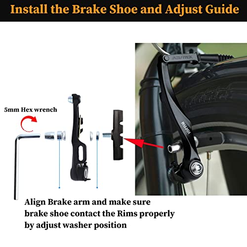 RUJOI Bike Brake kit V Type,110mm V-Brake Caliper,70mm Bike Brake Pads Set,Aluminum Bicycle Brake Lever,F/R Brake Housing and Cable, Brakes V Type Replacement Set for MTB, Road Bike,BMX,E Bike - Image 3