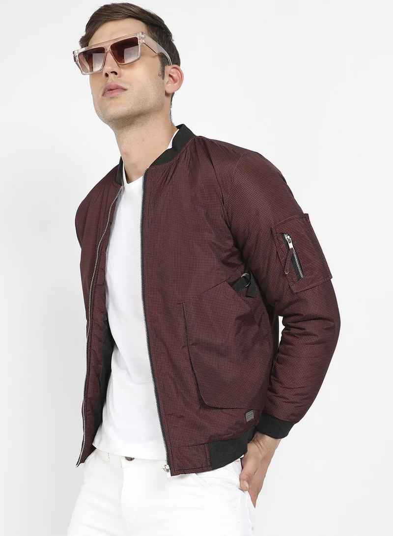 Campus Sutra Men's Brown Puffer Jacket With Contrast Hem For Casual Wear | Low-High Neck | Long Sleeve | Zipper Closure | Polyester Jacket Crafted With Comfort Fit For Everyday Wear