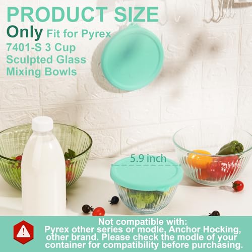 LUVCOSY Silicone Lids Only Fit for Pyrex 7401-S 3 Cup Sculpted Glass Mixing Bowls, 2 Pack Small Silicone Covers, Dishwasher & Microwave Safe, Green (Lids Only) - Image 2