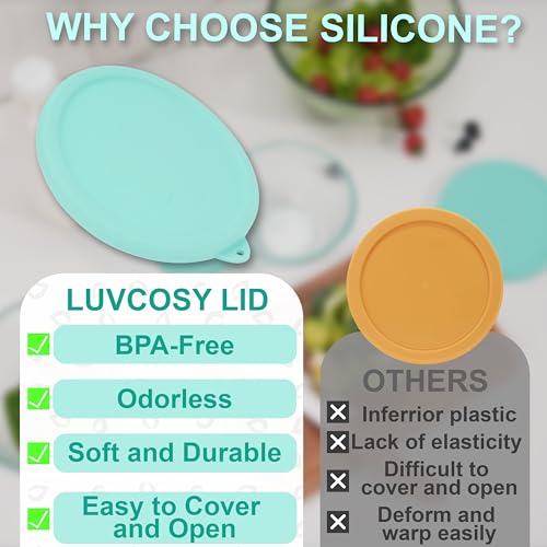 LUVCOSY Silicone Lids Only Fit for Pyrex 7401-S 3 Cup Sculpted Glass Mixing Bowls, 2 Pack Small Silicone Covers, Dishwasher & Microwave Safe, Green (Lids Only) - Image 3
