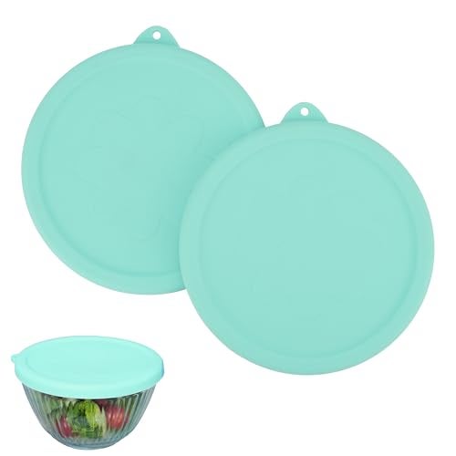 LUVCOSY Silicone Lids Only Fit for Pyrex 7401-S 3 Cup Sculpted Glass Mixing Bowls, 2 Pack Small Silicone Covers, Dishwasher & Microwave Safe, Green (Lids Only) - Image 1