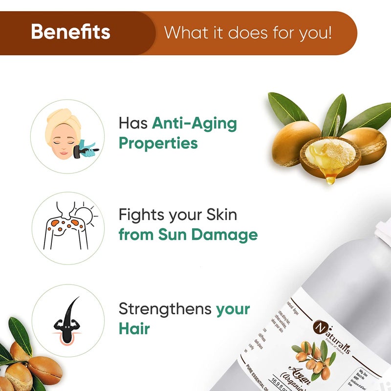 Naturalis Essence of Nature Pure Cold Pressed Moroccan Argan Oil for Hair Skin AntiAgeing  Face Care  500ml - Image 3