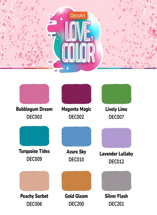 DecoArt Love Color Acrylic Paint Set - Pastel Colors, 9 Bottles (2 fl oz) - Pastel Multi Surface Craft Paints for Crafts, Art, and DIY Projects - Image 2