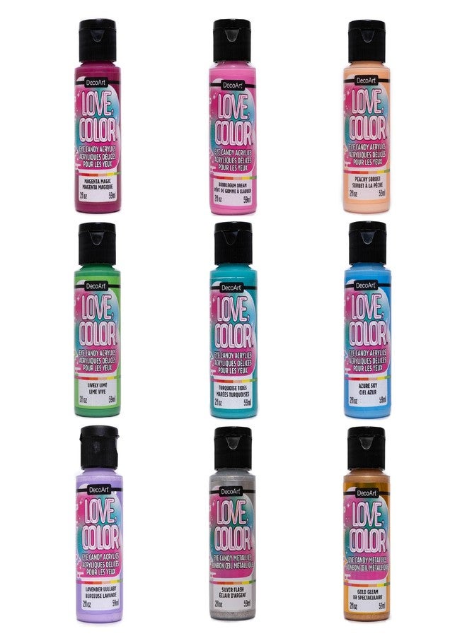 DecoArt Love Color Acrylic Paint Set - Pastel Colors, 9 Bottles (2 fl oz) - Pastel Multi Surface Craft Paints for Crafts, Art, and DIY Projects - Image 1