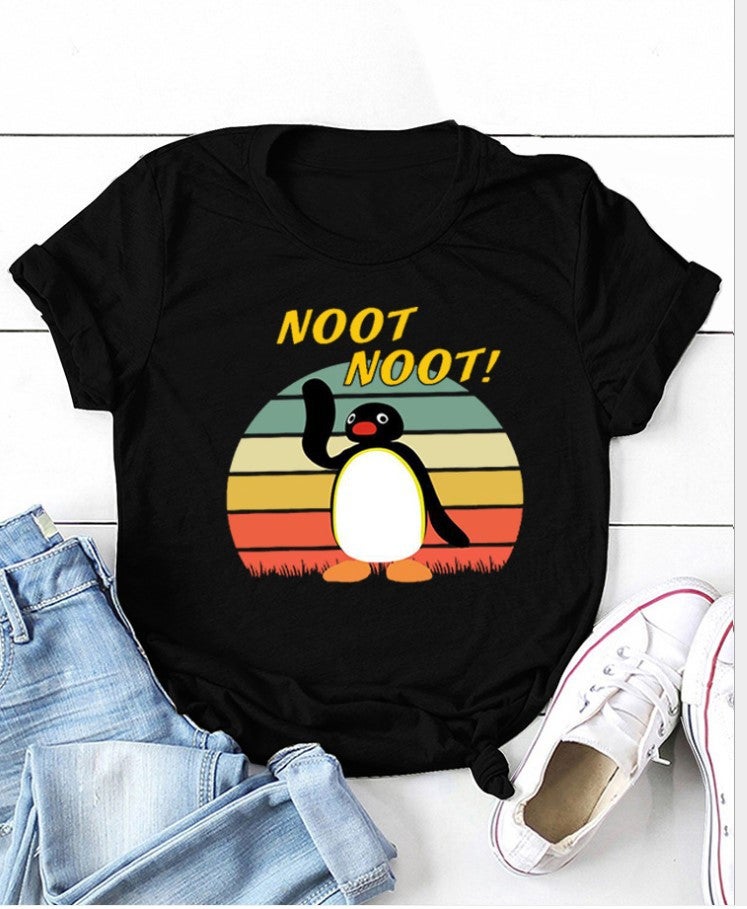 Independent Station New T-Shirt Noot Noot Penguin Pattern Loose Short Sleeve T-Shirt - Image 3