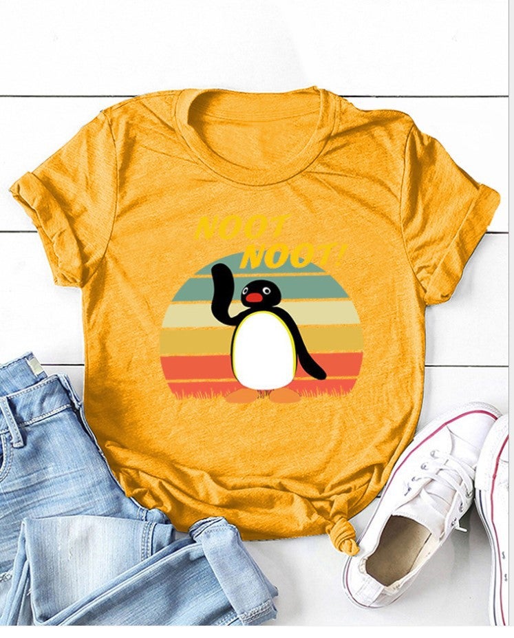 Independent Station New T-Shirt Noot Noot Penguin Pattern Loose Short Sleeve T-Shirt - Image 5