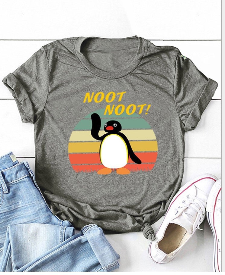 Independent Station New T-Shirt Noot Noot Penguin Pattern Loose Short Sleeve T-Shirt - Image 4