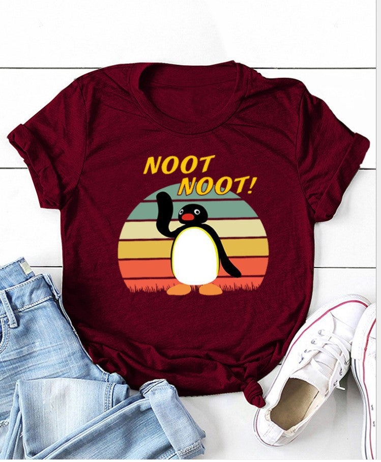 Independent Station New T-Shirt Noot Noot Penguin Pattern Loose Short Sleeve T-Shirt - Image 2