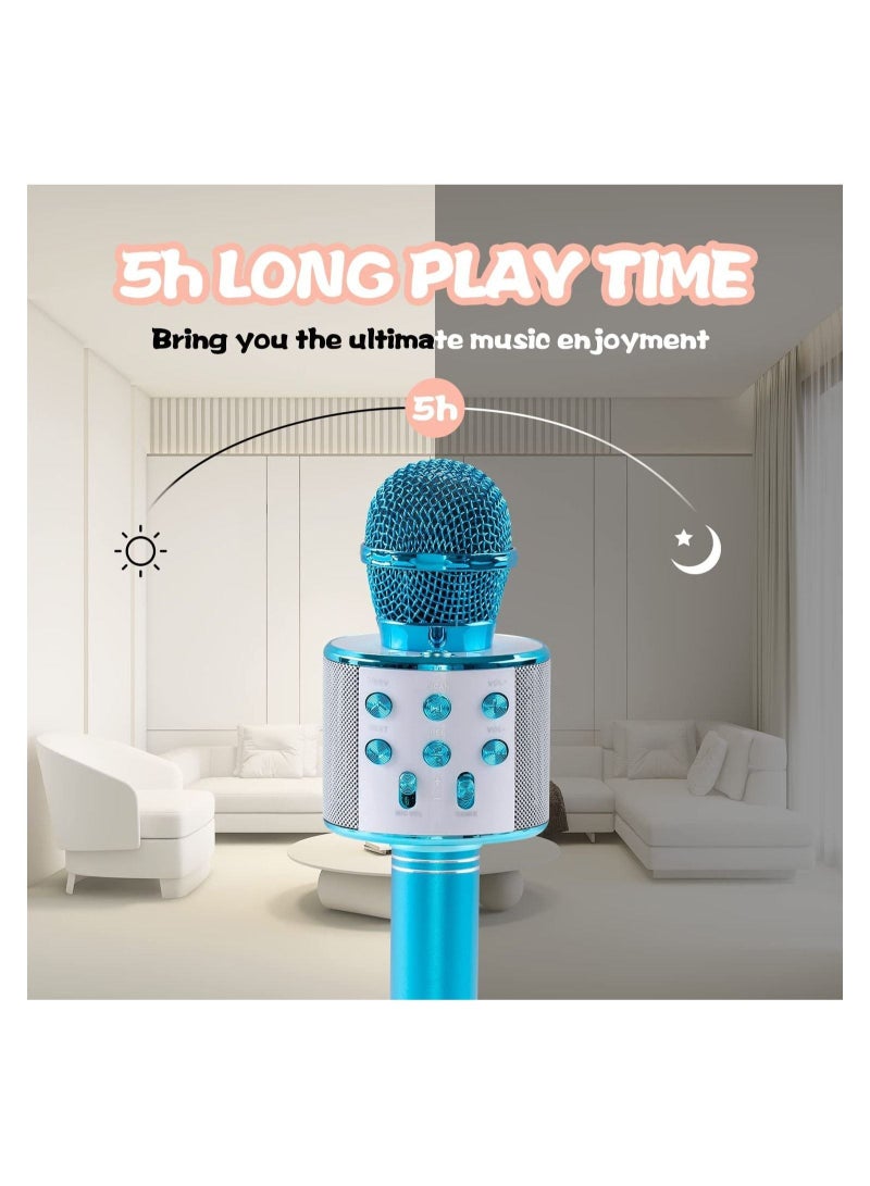 Wireless Bluetooth Karaoke Microphone for Children, Portable Handheld Singing Karaoke Mic Speaker Machine, 3-in-1, Entertaining Toys for Kids Ages 4-15, Perfect for Home Parties and Birthdays, Blue - Image 3