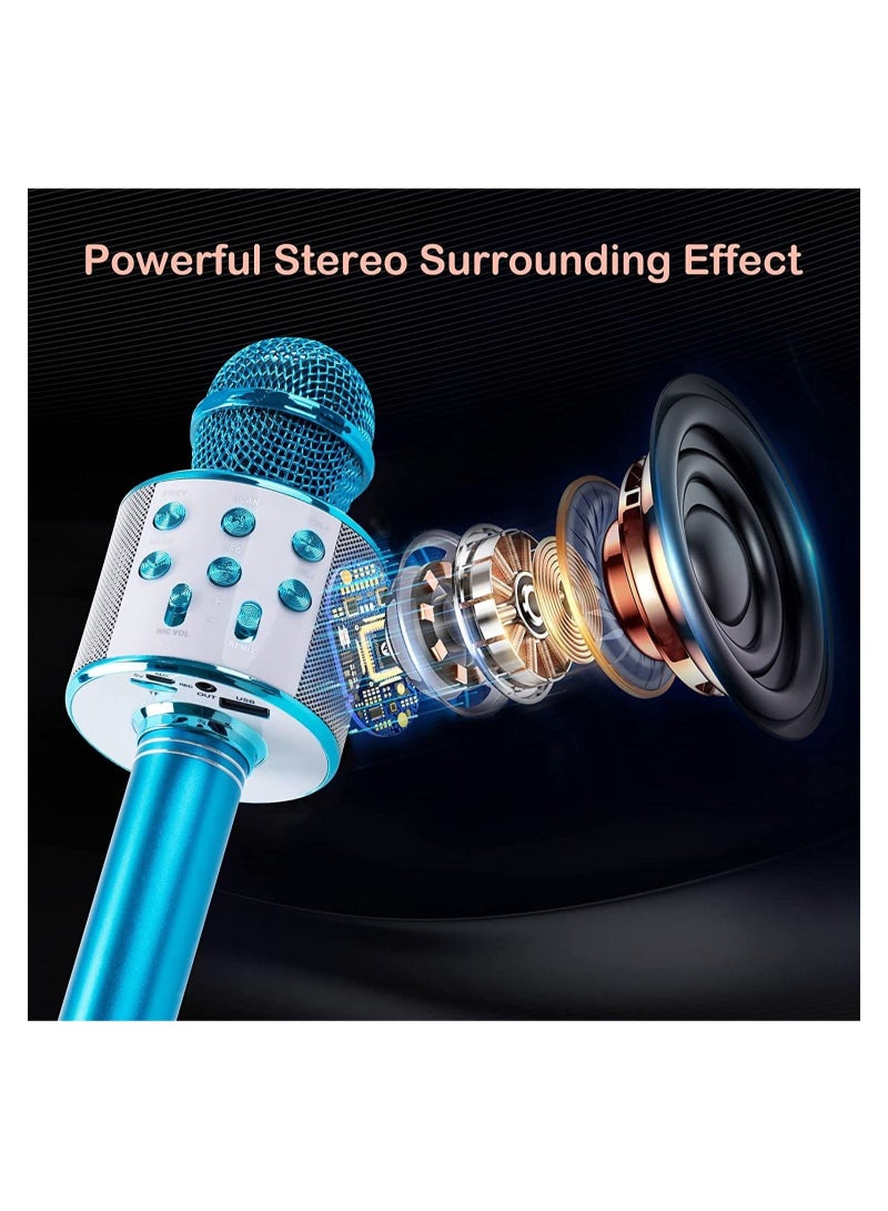 Wireless Bluetooth Karaoke Microphone for Children, Portable Handheld Singing Karaoke Mic Speaker Machine, 3-in-1, Entertaining Toys for Kids Ages 4-15, Perfect for Home Parties and Birthdays, Blue - Image 5