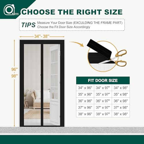 HADOR Adjustable Magnetic Screen Door Fit Door Size Width 34" - 38" Height 96" - 98", DIY Widen Heavy Duty Door Net Screen Mesh with Strong Magnet for Front Back, Black - Image 2