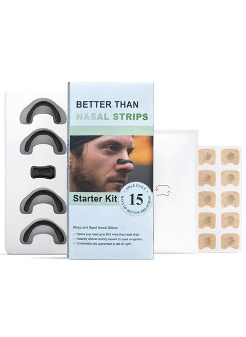 Nasal Strip Starter Kit (15 Count Black) - Boost Oxygen Intake, Reduce Snoring, Improve Sleep Quality - Sweat Resistant, Skin Safe Nasal Strips - Extra Strength Snoring Solution