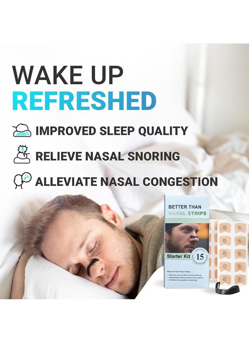 Intake Breathing - Nasal Strip Starter Kit (15 Count Black) - Boost Oxygen Intake, Reduce Snoring, Improve Sleep Quality - Sweat Resistant, Skin Safe Nasal Strips - Extra Strength Snoring Solution - Image 1