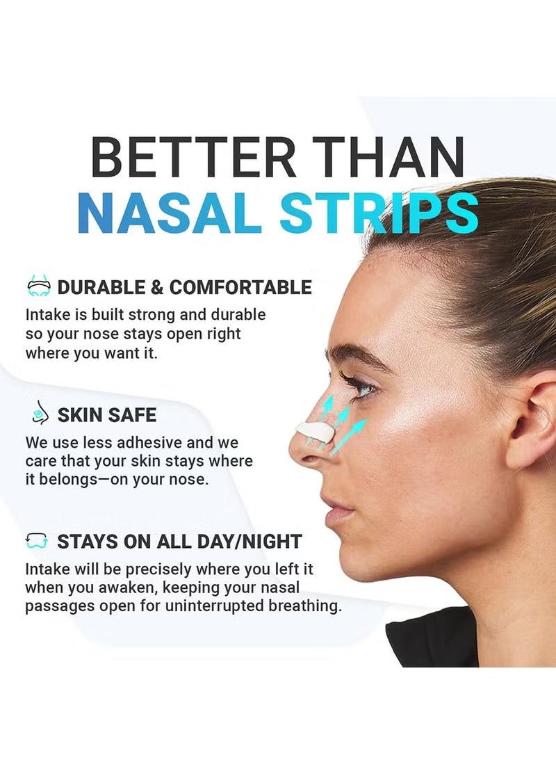 Intake Breathing - Nasal Strip Starter Kit (15 Count Black) - Boost Oxygen Intake, Reduce Snoring, Improve Sleep Quality - Sweat Resistant, Skin Safe Nasal Strips - Extra Strength Snoring Solution - Image 1