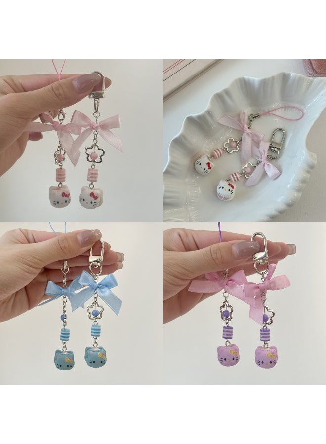 NIBEMINENT Beaded Phone Lanyard, Anti Lost Removable Wrist Strap, Cartoon Cat Bracelet Pendant, Phone Keychain Lanyard - Image 2