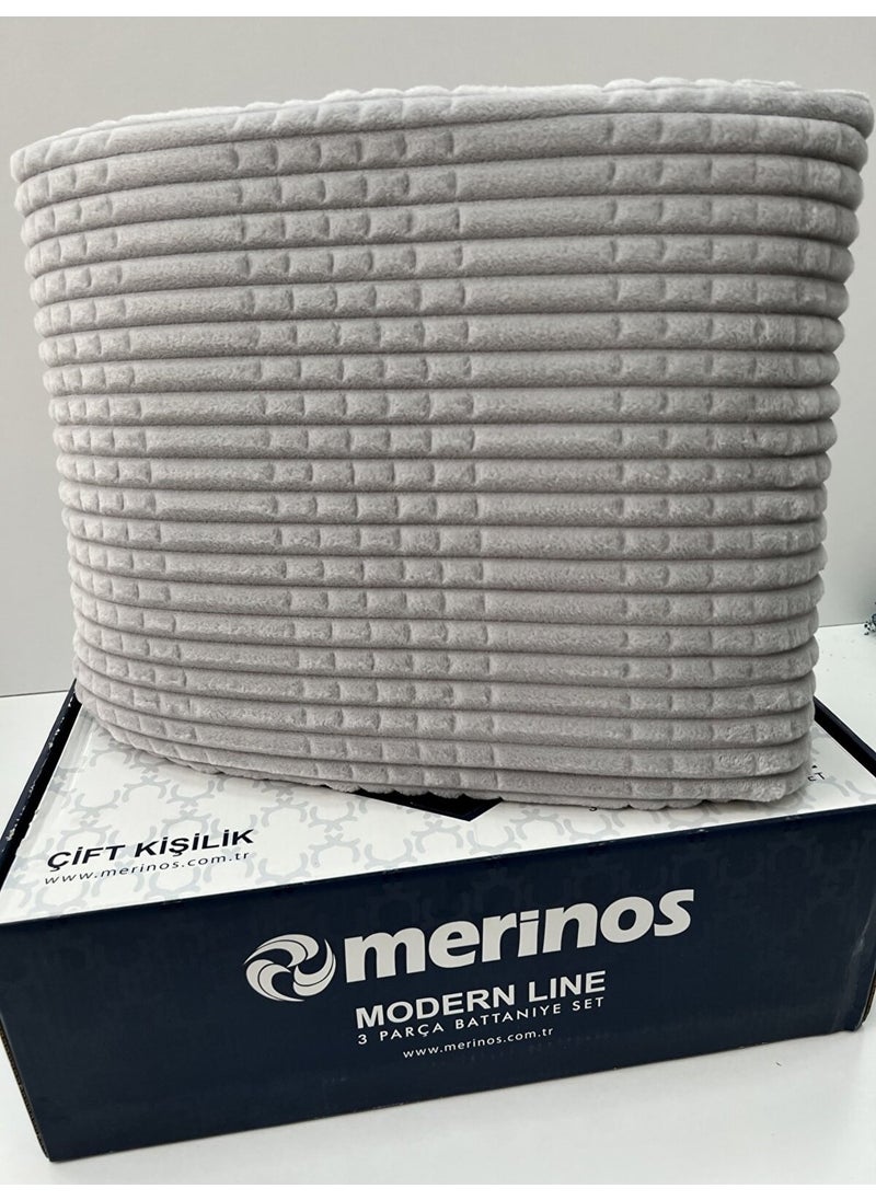 MERINOS - Modern Line 3 Piece Blanket Set - Gray - Image 1